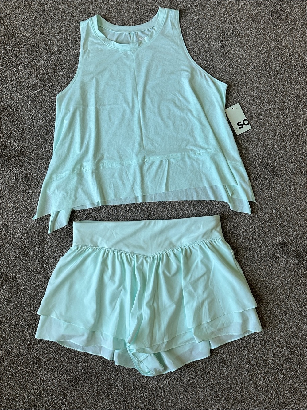 NWT SO Kohls Iced Aqua / Turq Two-Piece Matching Active Set Shorts XL Top L